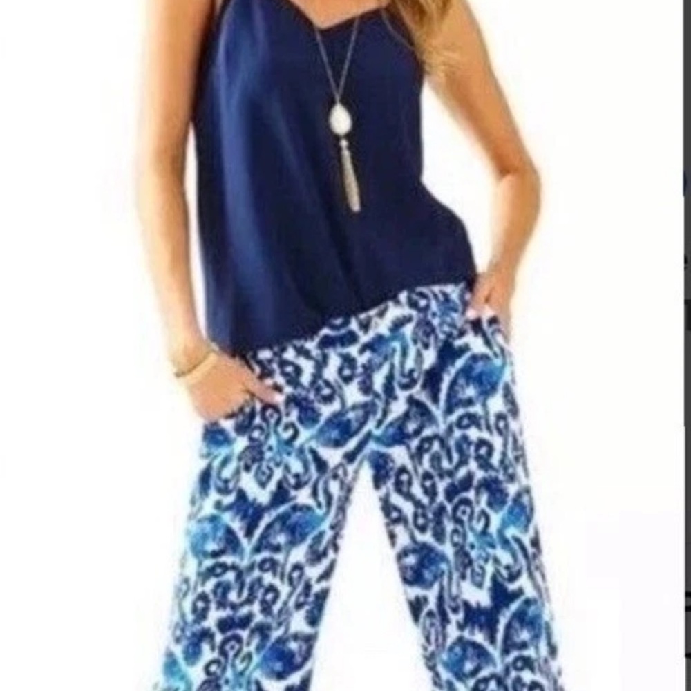 Lilly Pulitzer Lela Crop Pants Resort Navy Beach Bathers Blue White Size 0 - Picture 4 of 4